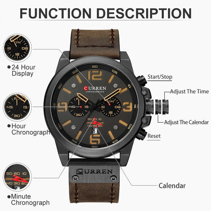 CURREN Chronograph Genuine Leather Relogio Masculino Watches
