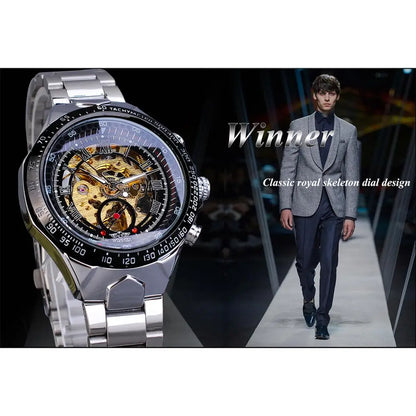 Winner Classic Series Golden Movement Steel Wrist Mechanical Watches