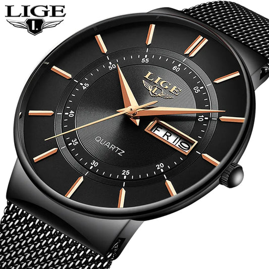 LIGE Luxury Waterproof Ultra Thin Watches
