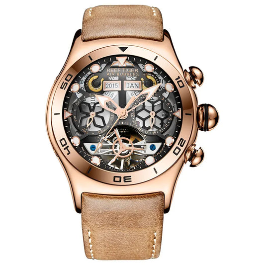Reef Tiger/RT Luminous with Year, Month, Date and Day Rose Gold Automatic Watches RGA703