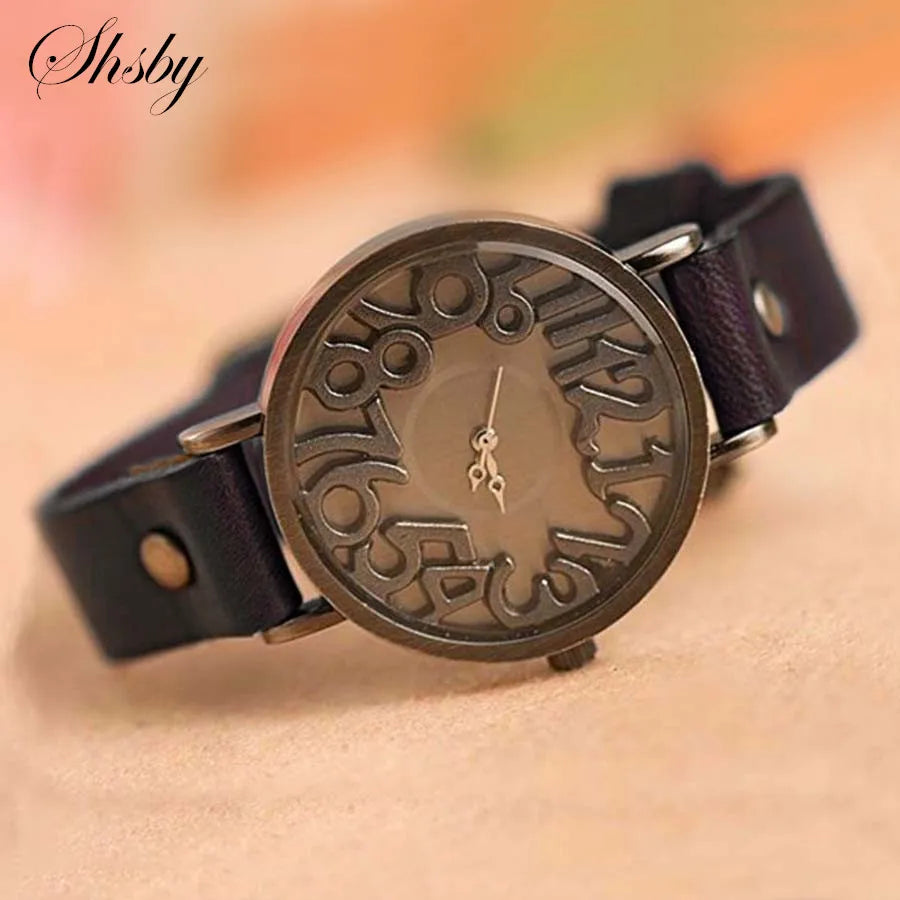 Shsby New Vintage Digital Leather Strap Watches