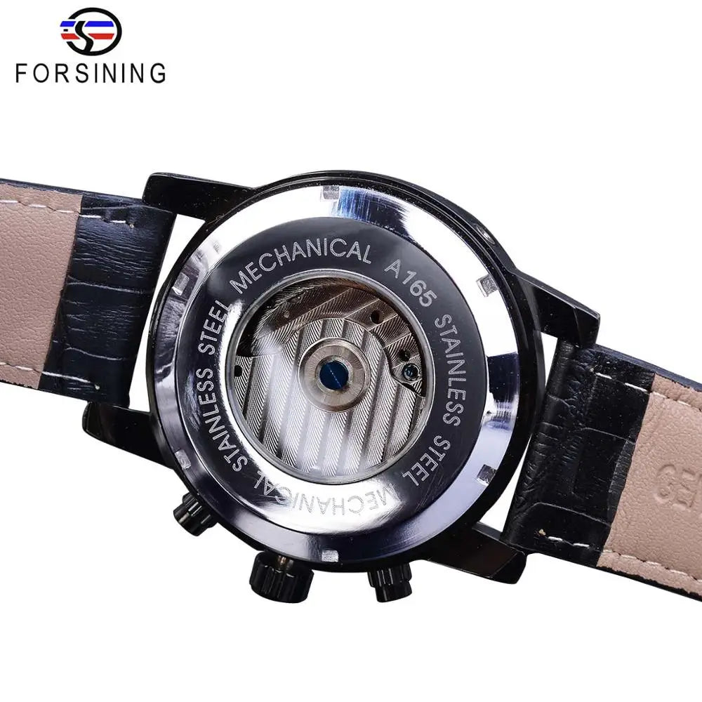 Forsining Tourbillion Wave Black Golden Clock Multi Function Automatic Mechanical Watches