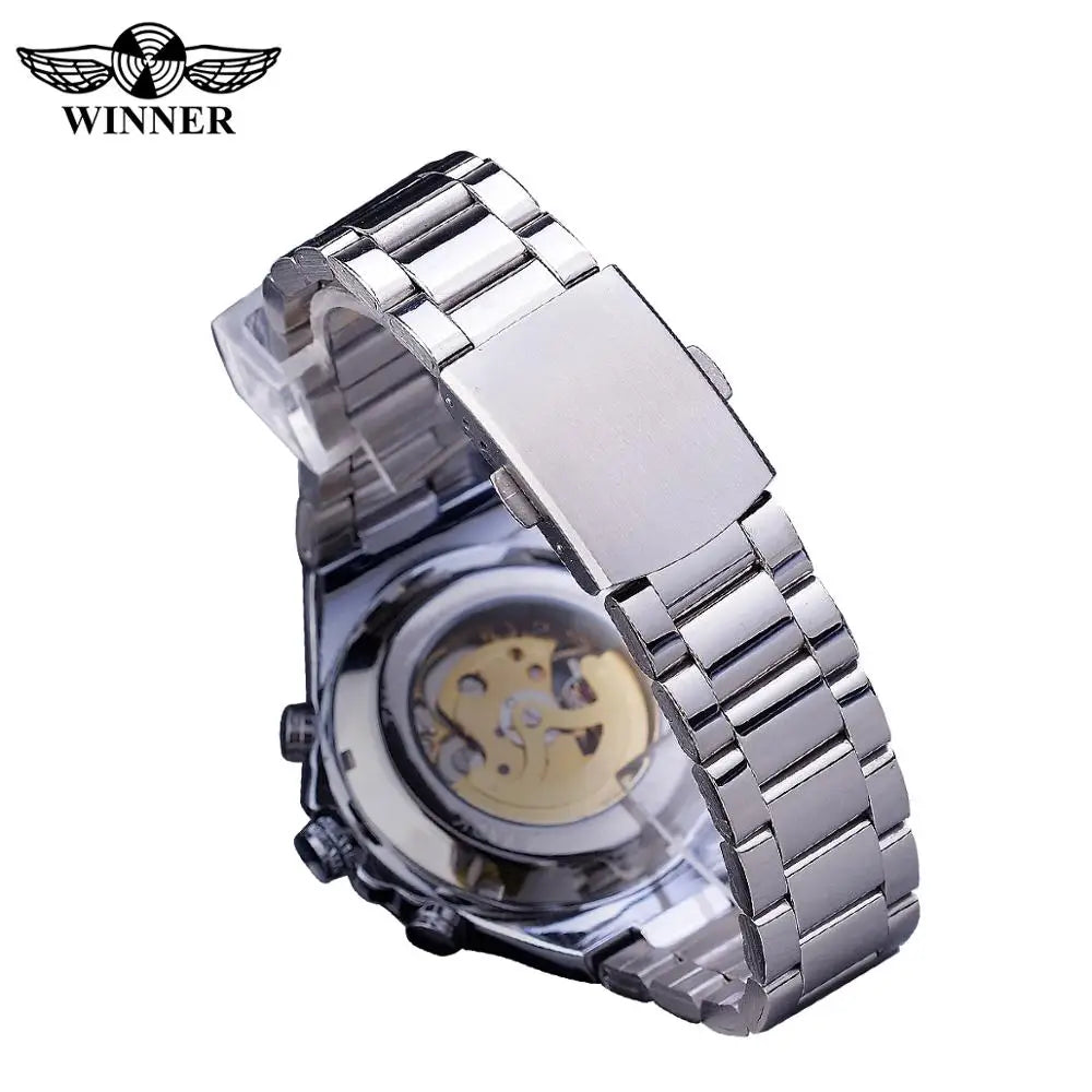 Winner Classic Series Golden Movement Steel Wrist Mechanical Watches