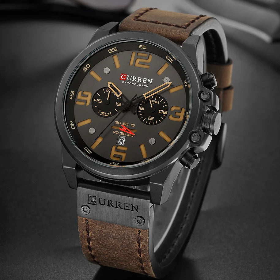 CURREN Chronograph Genuine Leather Relogio Masculino Watches
