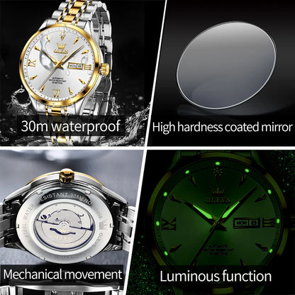 OLEVS Men Watches Top Brand Original Automatic Mechanical Watch for Man Waterproof Luminous Wristwatch Date Week Simple Fashion