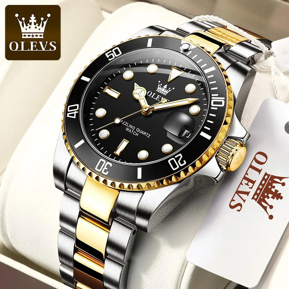 OLEVS Top Original Men Quartz Watch Green Waterproof Watch for Men Stainless Steel Quartz Men Luxury Watch Luminous Wristwatch