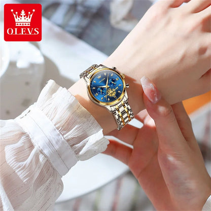 OLEVS 2897 Quartz Watch for Women Flywheel Design Diamonds Elegant Stainless steel Waterproof Chronograph Women's Watches NEW