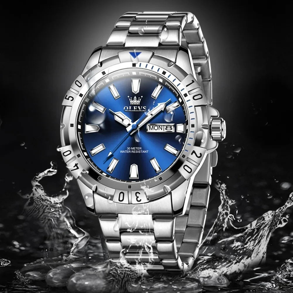 OLEVS 5560 Waterproof Stainless Steel Strap Watches For Men Quartz Business Men Wristwatches Calendar Week Display