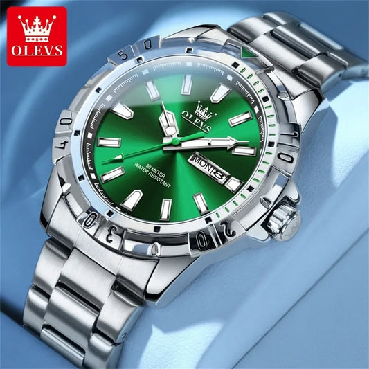 OLEVS 5560 Waterproof Stainless Steel Strap Watches For Men Quartz Business Men Wristwatches Calendar Week Display