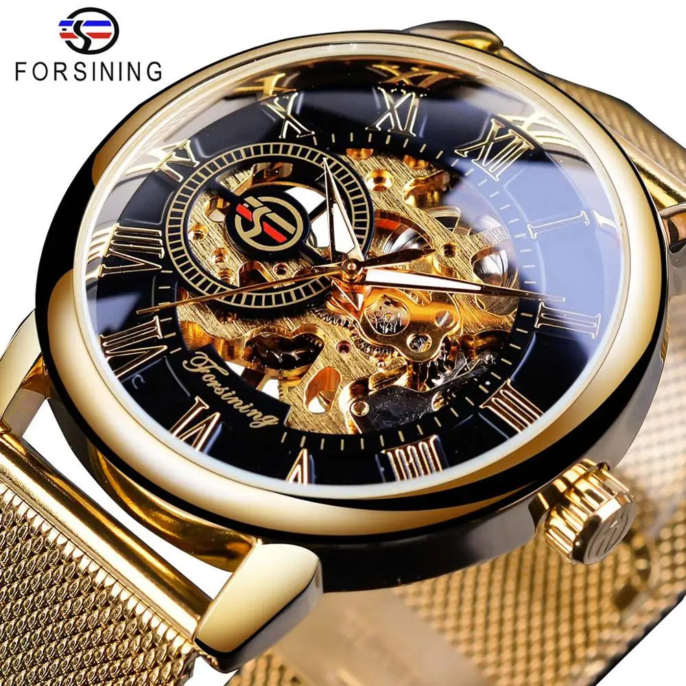 Forsining Mechanical and Transparent Case 3D Logo Engraving Watches