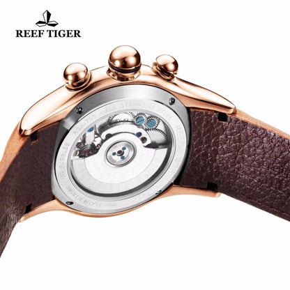 Reef Tiger/RT Luminous with Year, Month, Date and Day Rose Gold Automatic Watches RGA703