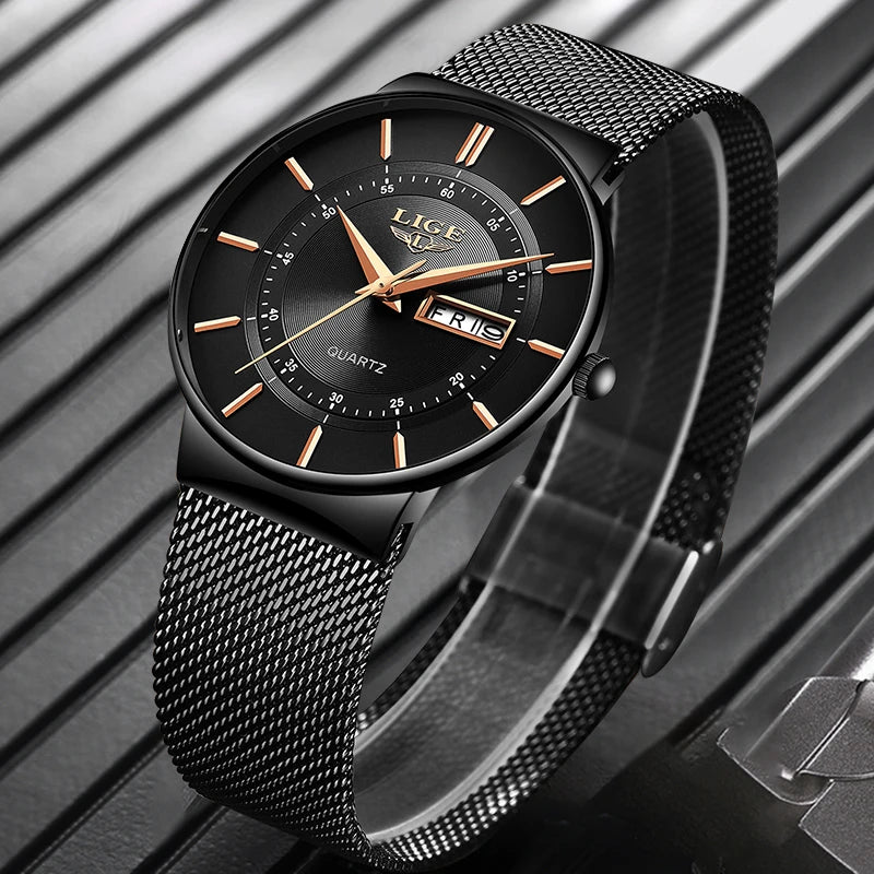 LIGE Luxury Waterproof Ultra Thin Watches
