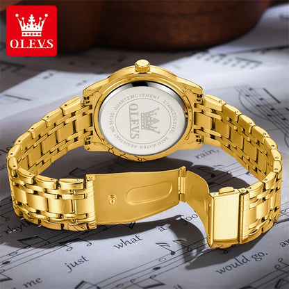 2023 New OLEVS High Quality Watch Men Sport Date Quartz Watches Gold Steel Business Watch Male Clock Relogios Masculinos