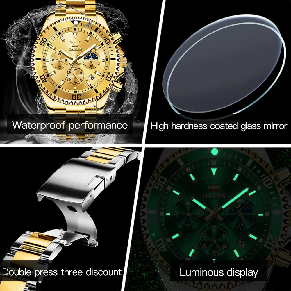OLEVS Watches For Men Classic with Date Dress Luxury Big Face Waterproof Luminous Men's Wrist Watch Stainless Steel Men Watch