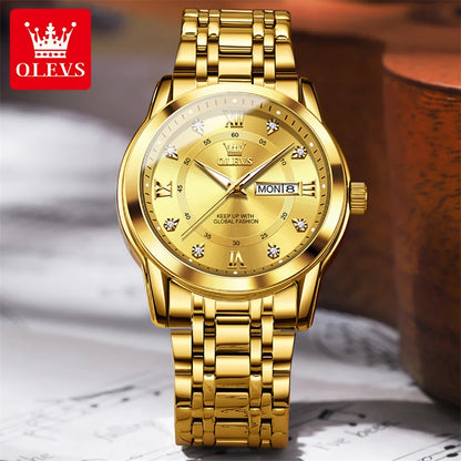 2023 New OLEVS High Quality Watch Men Sport Date Quartz Watches Gold Steel Business Watch Male Clock Relogios Masculinos