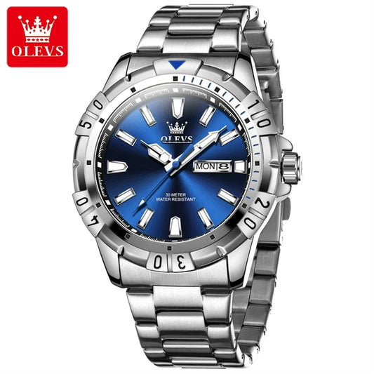 OLEVS 5560 Waterproof Quartz Men Wristwatches Business Stainless Steel Strap Watches For Men Calendar Week Display