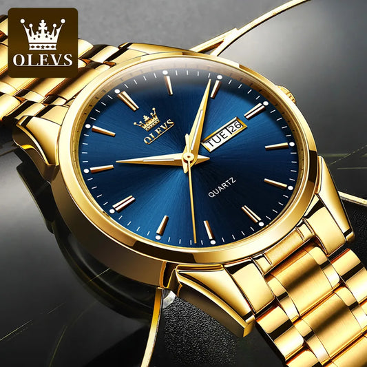 OLEVS Original Brand Men's Watch Stainless Steel Big Face Casual Dress Wrist Watch Quartz Analog Day Date Waterproof Luminous